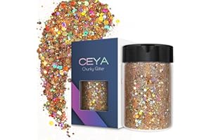 Ceya Paillettes holographiques épaisses, 4.2oz/ 120g, Laser Dorées Poudre de paillettes, mélange de paillettes irisées pour ongles, cheveux, résine époxy, gobelets, peinture, décoration de festival
