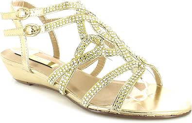 Womens Ladies Wide FIT Gold Sandals 