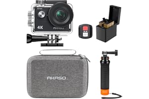 AKASO EK7000 Caméra Sport Kit de Poignée Flottant - Comprend 4K 30FPS EK7000 Action Camera, Poignée Flottant Etanche pour Camera Sport, Sac de Rangement, 2 Batteries et Plus