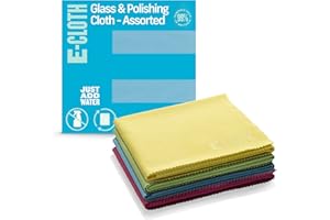 E-Cloth 4-Pack Glass & Polishing Cloth, Sustainable Microfibre Cleaning Cloth Set, Perfect Cleaner for Glass, Windows and Mirrors, Washable and Reusable, 100 Wash Promise, Assorted Colors