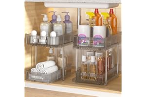 Fowooyeen Organizer Sottolavello Cucina, Organizer Cucina Salvaspazio, Scorrevole Organizzatore, Carrellino sotto Lavello, Ripiano Armadio Casa, per Dispensa & Bagno - Grigio Trasparente 2 Pacchi