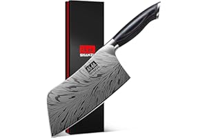SHAN ZU Professional Cleaver Knife 18cm - Japanese Powder Steel 63 HRC Chef Knife Razor Sharp 12° Edge Vegetable Chopper with Pakkawood Handle Kitchen Utility Knives for Meat, Fish, Vegetables