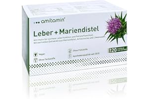 ‎AMITAMIN amitamin Leber + Mariendistel Komplex | Kapseln hochdosiert | Artischocke, Löwenzahn plus Cholin für den Stoffwechsel | 120 Kapseln - 4 Monate | Silymaringehalt 80% | deutsche Herstellung | vegan