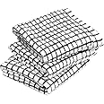 Xelay 100% Egyptian Cotton Terry Tea Towel Wonderdry Monocheck Black White Kitchen Dish Cleaning Drying Cloth 35cm x 60cm (Black Pack of 3 Small Check) (15.5" x 23.5")