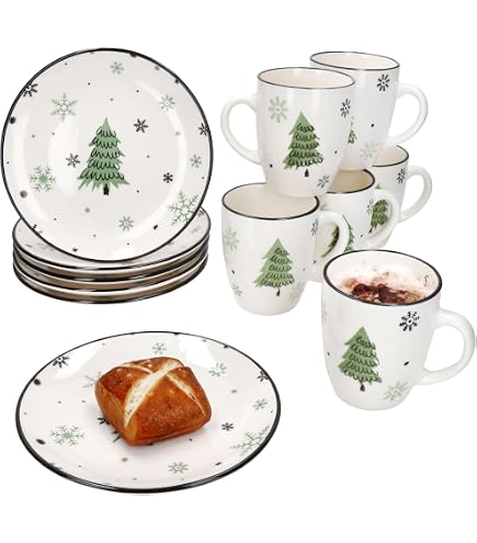 Lot De 6 Tasses à Café De Noël MamboCat - 340 Ml, Porcelaine, Motifs Festifs - Idéal Vin Chaud, Café, Cadeau