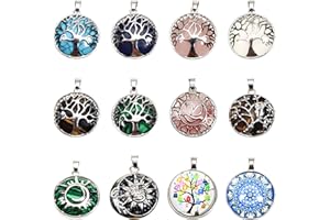 TOAOB THE ONE AND ONLY BABY TOAOB 12 pezzi Ciondoli Albero Della Vita Pietre Naturali Charm Tondo Lega Pendenti 27 x 38 mm per Collane Bomboniere Gioielli Fai da te Bracciali Portachiavi