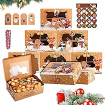 LATERN 12 Stück Weihnachts Keksboxen Mit Fenster – 22x15x7 Cm, 4 Designs, Inkl. Bindfaden, ölfest & Lebensmittelecht