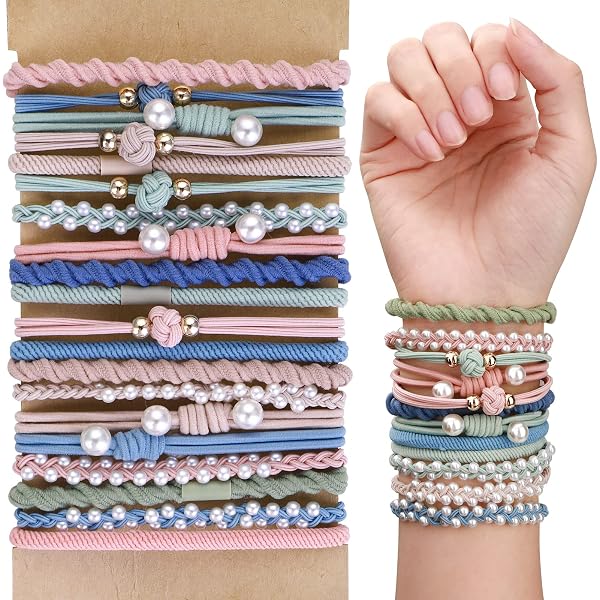 20 Stück Perlen-Haargummi-Armbänder – 5 Boho-Stile, Haarschonend, Vielseitig