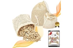 COMPASJ Set de 3 Mallas Para Cocer Garbanzos y Legumbres - Bolsa Para Cocinar Carne - Red Para Cocción De Legumbres - Malla De Cocina Para Cocer Garbanzos - 2 Mallas De 1 Kg, 1Kg y 2 Kg - Red Asar + QR cocina
