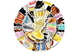 LYUNMU Juego de 50 pegatinas para instrumento musical, decoración para coche, portátil, monopatín, bicicleta, ciclomotor, bicicleta, ordenador, adecuado para adultos y niños