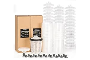 InoKraft Disposable Paint Spray Gun Cup, Paint System for HVLP and LVLP Paint Spray Paint Gun, Large 28 Ounce (800ml) Kit with 45 Cups and Lids System, 1 Hard Cup with Retainer Ring and 20 Plugs
