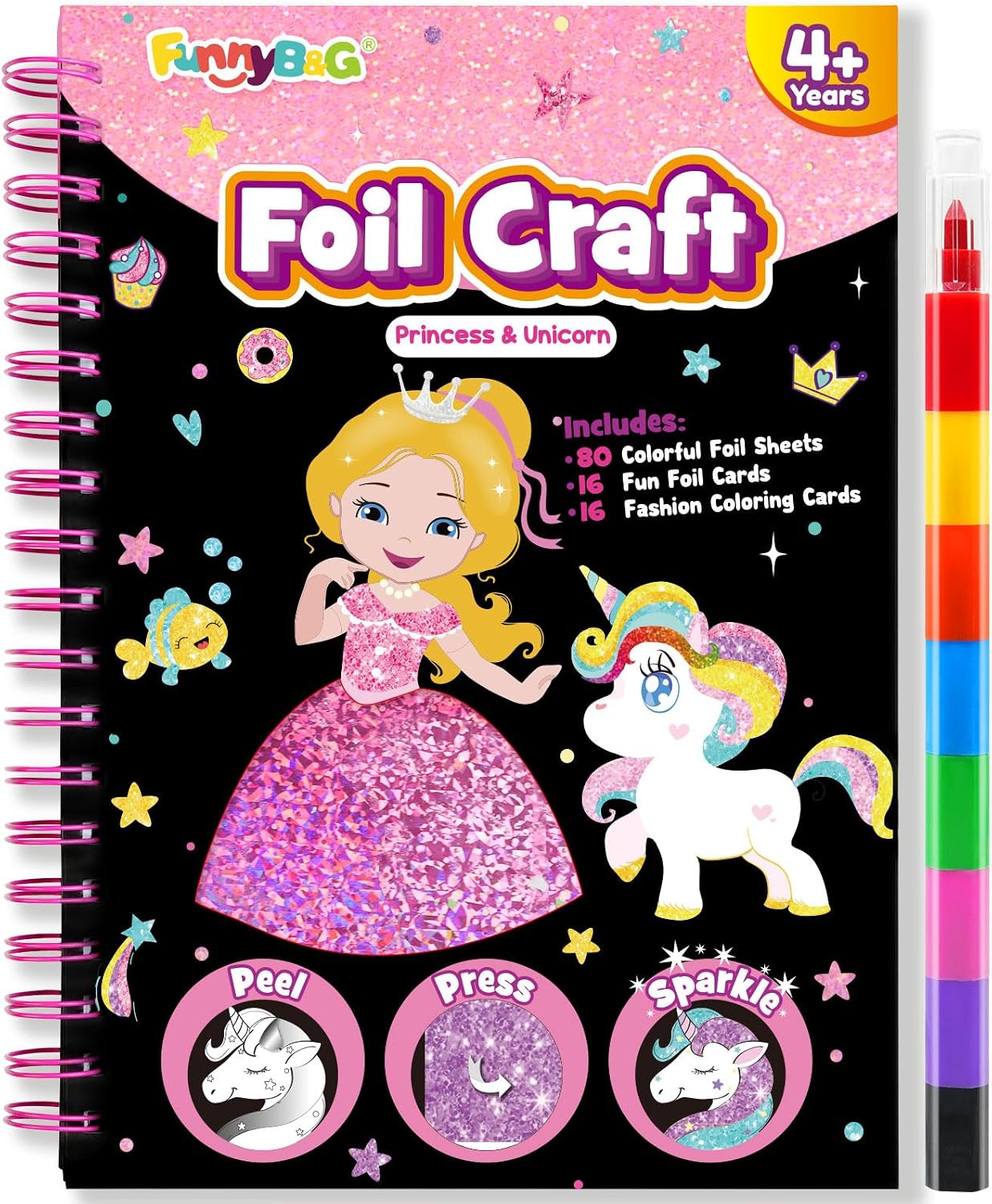 FUNNYB&G Manualidades infantiles con foil, Creativo Kit Manualidades niños, Juguete Niña Regalos Para de 3 4 5 6 7 8 9 12 Años Niño cumpleaños (Princesa)