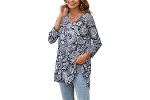 Enmain Damska tunika topy długie - damska bluzka z rękawem 3/4 z dekoltem w serek na co dzień wzór/jednolity kolor z chusteczką z obszyciem koszulka bluzka i koszule dla kobiet