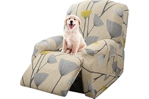 ‎LYDEVO Lydevo Stretchhusse für Relaxsessel Stretch Sesselbezug Relaxsessel Sesselschoner für Relaxsessel 4-Teilig Set mit Seitentasche rutschfest Waschbar Recliner Cover,Beige Blatt