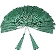 VAPKER 100 Pieces Green Tassels 13cm/5-Inch Silky Handmade Soft Tassels Floss Bookmark Tassels with 2-Inch Cord Loop for Jewelry Making, DIY Projects, Bookmarks