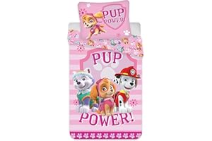 BrandMac Paw Patrol, set copripiumino 140 x 200 cm + federa 65 x 65 cm, cotone, rosa, marshall, Skye e Everest
