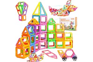 kejector Construction Magnétiques 60 PCS de Blocs Éducatifs 3D Stems Jouets Montessori Créativité pour Enfants de 3 Ans et Plus Blocs de Construction Éducatifs Jeux Magnétiques Cadeau