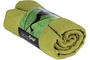 Bodhi Serviette de Yoga GRIP2 | avec Picots antidérapants | en Microfibre | Serviette d'entraînement antidérapante | Idéal pour Le Yoga Chaud | Tapis de Yoga | Antibactérien | Vert Olive