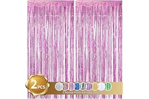 BEISHIDA 2 Pezzi Rosa Tende Metalliche Tinsel Foil Tende di Orpello Frange Frangia Tende Festa Sfondo per Nozze Compleanno Festa Decorazioni (1m x 2 m)