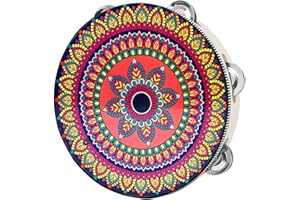 HELWEET Handheld Tamburin, Tamburin Trommel, Holz Handtrommeln, Handtrommel Percussion, Tambourin, Einreihige Handtrommel, für Bandauftritte, Partys, Musikunterricht, Böhmisches Muster, 20cm