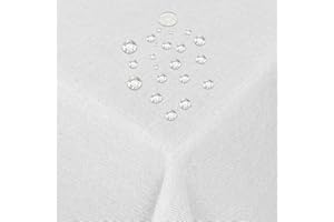 ‎MODERNO Tischdecke Stoff Damast Leinen-Optik Jacquard mit Fleckschutz eckig 130x220 cm Weiss