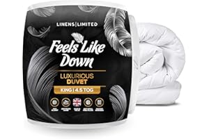 Linens Limited King Size Duvet 4.5 Tog, Made in the UK, Feels Like Down, Luxurious Quilt, Soft and Comfy, Ultra-Fine Siliconised Hollowfibre, Machine Washable (White)