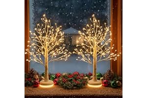 EAMBRITE 2-Pack Christmas Tree with Light-up Base Rechargeable Christmas Decoration with Night Light Function Twig Tree Indoor for Christmas Home Party Wedding 55cm