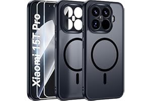 Opkiegrn Magnetisch Hülle Kompatibel mit Xiaomi 15T Pro 5G mit 2 Panzerglas Schutzfolie, Vollständiger Kameraschutz Handyhülle, Stoßfest Kratzfest Matt Transluzente SchutzHülle Case Schwarz