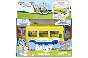 Bluey - School Bus, autobús para el Cole 2 Figuras con Bingo Personajes de la Serie de Dibujos inantil, Cartel con Destino de Ruta Giratorio, niños y niñas + 3 años, Famosa (BLY39010)