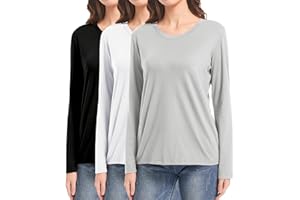 DMVOD 3-Pack T-Shirt a Maniche Lunghe/Corte in Cotone da Donna Top da Allenamento per Signore T-Shirt basiche Aderenti T-Shirt Semplice Girocollo