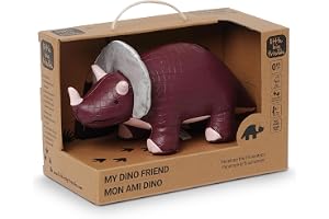 Little Big Friends Amis Dinos | Jouet sensoriel Dinosaure pour bébé en Cuir végan | Grelot intégré, Textures Multiples | Facile à Nettoyer | Pénélope Le Tricératops