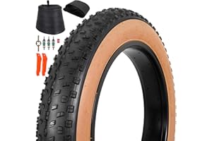RUHUO Sets of 20x4.0 Fat Tire and Tube, Puncture Resistant Folding Bike Tire Set 102-406 E-Bike Mountain Bike MTB Bicycle All-Terrain Directional Tread Sidewalls of Skin Color 33TPI