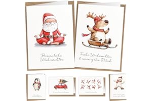 ‎LOVILEE LOViLEE 10x Weihnachtskarten inkl. extra Umschläge & Sticker im Geschenkset - hochwertige Klappkarten zu Weihnachten - Weihnachtskarten mit Umschlag Set in premium Qualität - Classic Aquarell
