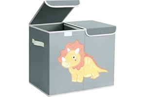 Homsorout Large Toy Box Chest with Lid - Foldable Dinosaur Storage Boxes Fabric Cartoon Organiser with Handles Divider Lightweight Basket for Boys, Girls, Clothes, Toddler, Children, Nursery