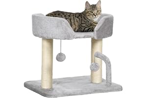 PawHut 42cm Indoor Cat Tree, Kitty Play Tower w/Toy Balls Sisal Scratching Post