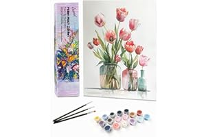 Bougimal Dipingere con i Numeri Adulti Paesaggi, Kit per dipingere con i Numeri con pennelli e pigmento Acrilico Regalo, Fiori 5, Senza Telaio 28 * 35 cm