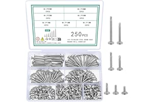 WUGONGSHAN 250 Pcs M4.2 Self Tapping Screws for Metal, Wafer Head Self Drilling Stainless Steel Flat Head Sheet Metal Modified Truss Tek Screws for Wood Plastic Panels