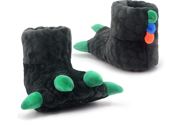 Dream Bridge Dinosaur Claw Tofflor, mjuka plyschhemmaskor med halkfria prickar för barn Varma fluffiga gåvor