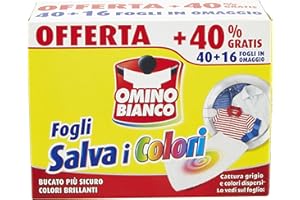 Omino Bianco - Hojas de protección de color, estructura de nido de abeja, atrapan el gris y los colores dispersos en el lavado, 40 unidades + 16 de regalo