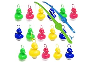 AMLI Duck Fishing, 16 x Colourful Duckling with Eyelet and Weight, Includes 2 Fishing, Duck Fishing Game, Water, Large, Perfect for Company Parties, Nursery, Children's Birthday, Swimming Ducks for