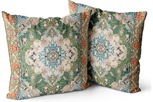 Snylcce Set of 2 Bohemian Style Cushion Covers 50x50 cm Decorative Square Throw Pillow Covers 20x20 Inch Sofa Car Pillowcase for Outdoor Home Bed Living Room Couch Decor (Green)