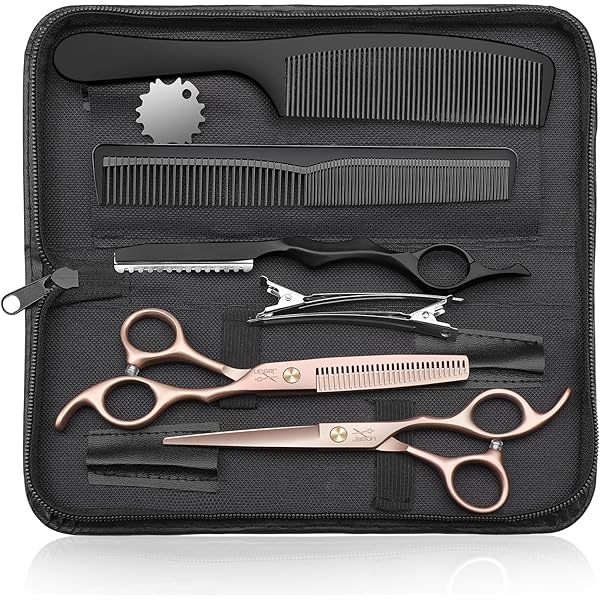 Professionelles Haarscheren-Set – 2-teilig (5,5 Zoll Schneideschere + Ausdünnungsschere), Aus Edelstahl, Mit Tasche & Zubehör