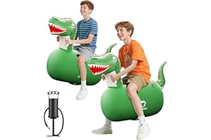 QPAU Aufblasbarer Hüpf Dinosaurier 2 Stück mit Handpumpe, Hochbelastbar Riese Hüpfende Pal, 220lbs Tragfähigkeit, Hüpftier Hopper Spielzeug, Innen Außen Hüpfpferd, für Mädchen Jungen im Alter von 5+