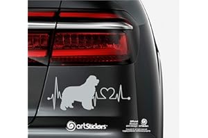 Artstickers - Adesivo per auto a forma di cane Terranova, 20 cm, per gli amanti delle auto, colore argento, adesivo per cani e battiti cuori
