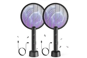 GooQand 2PCS Raqueta Mosquitos Electrica, 4000V Matamoscas USB con Base de Carga, 3 Capas de Malla Protectora, Eficaz contra los Insectos Apto para Interior y Exterior
