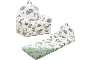 BYBYME Kids Fold Out Chair Bed - Foldable Toddler Chair Lounger for 1-3 Year Old Children - Folding Sofa Bed Cute Couch Armchair for Playroom Bedroom (Car)