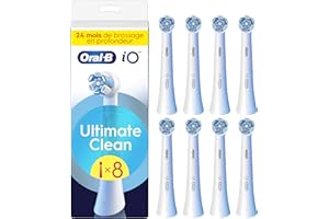 Oral-B Lot De 8 Brossettes De Rechange Ultimate Clean, AUTHENTIQUES, Blanches, Brossage En Profondeur, Elimination De La Plaque Dentaire, Brossette Ronde Pour Les Brosses Electriques Oral B iO