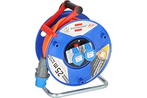 Brennenstuhl enrollacables Garant CEE 230V con alargador de 25m (uso universal en exteriores, con 2 enchufes CEE, Made in Germany)