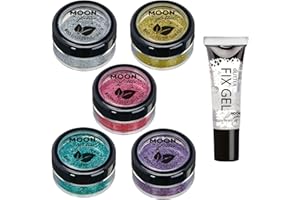 Paillettes biodégradables Eco Glitter Shakers de Moon Glitter - 100% Cosmetic Bio Glitter pour le visage, le corps, les ongles, les cheveux et les lèvres - 5g Ensemble de 5-5g