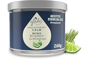 Glade Aromatherapy Candle, Home Decor Scented Candle Calming Jar Candle, Up to 37 Hour Burn Time, Calm Mind with Italian Bergamot & Guatemalan Lemongrass, 260g
